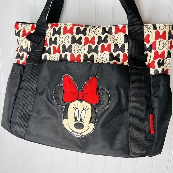 Disney Baby Minnie Mouse Insulated Black Diaper Travel Bag Red White Bow CUTE B1 - Picture 2 of 11